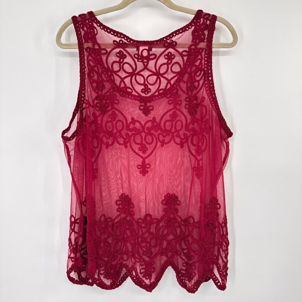 Torrid Red Sheer Embroidered Tank Top Size 2x plus sleeveless womens - Picture 10 of 13